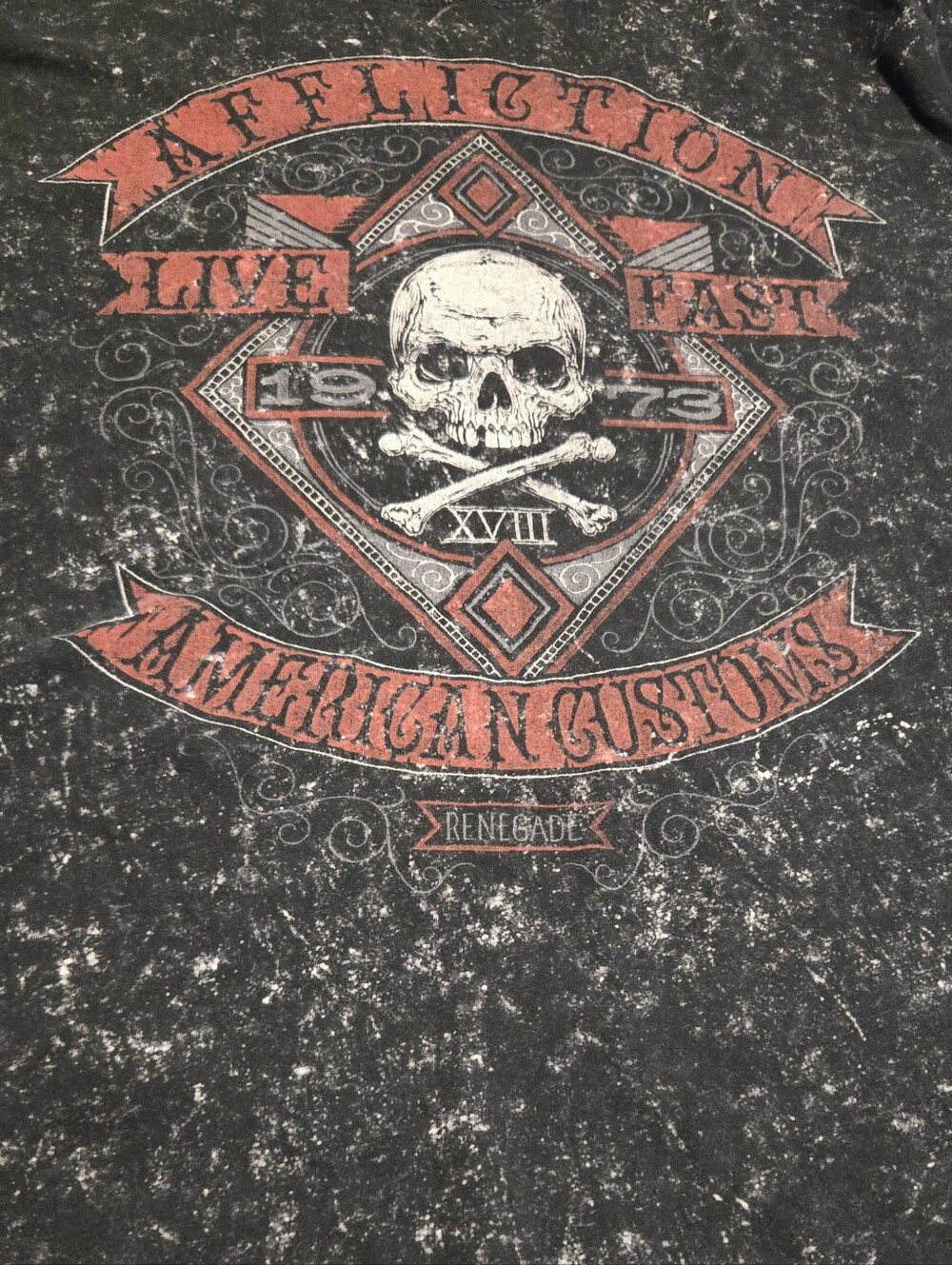 Affliction Black Graphic Skull Tee with Red Accents